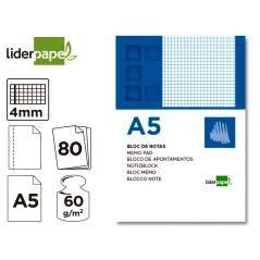 Bloc notas liderpapel cuadro 4mm a5 80 hojas 60g/m2 perforado - Imagen 1