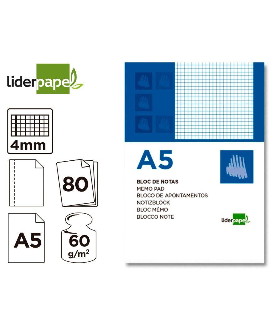 Bloc notas liderpapel cuadro 4mm a5 80 hojas 60g/m2 perforado - Imagen 1