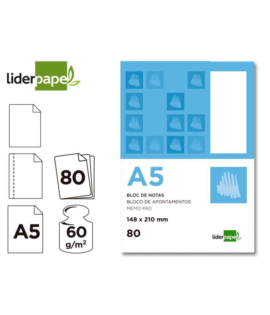 Bloc notas liderpapel liso a5 80 hojas 60g/m2 perforado - Imagen 1