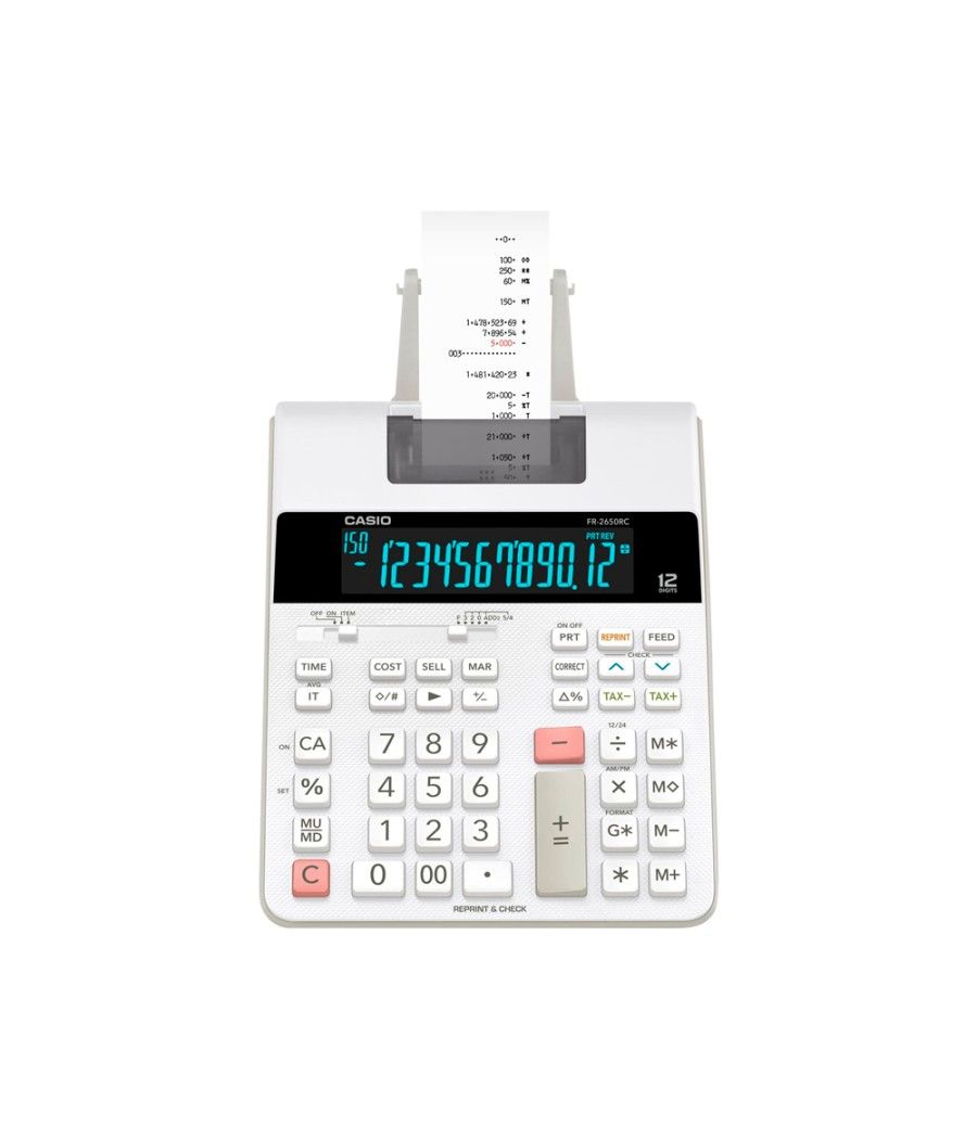 Calculadora casio impresora pantalla lc papel 58 mm impresión bicolor fr-2650rc 12 dígitos dc color blanco - Imagen 1
