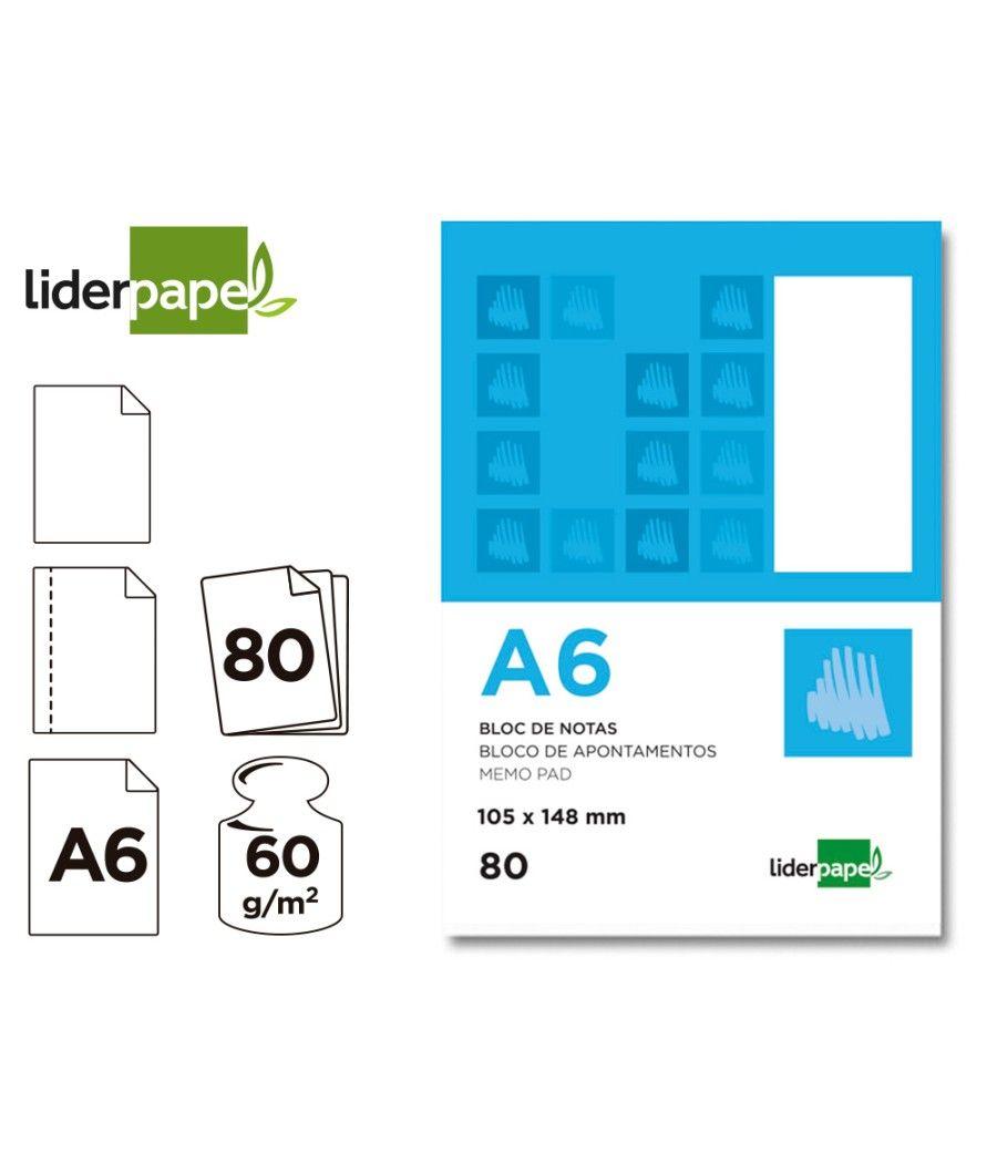 Bloc notas liderpapel liso a6 80 hojas 60g/m2 perforado PACK 10 UNIDADES - Imagen 1