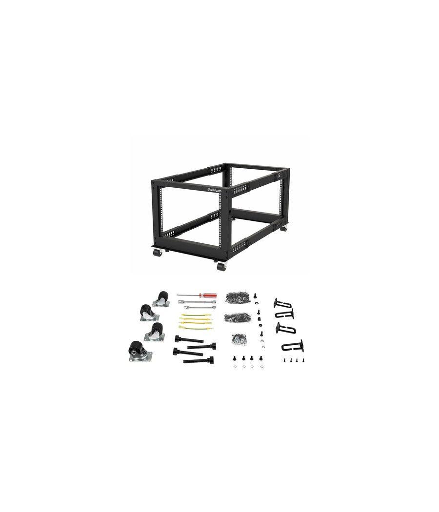 StarTech.com Rack de Marco Abierto con Profundidad Ajustable de 4 Columnas 8U y 19 Pulgadas con Ruedas/Niveladores y Anillas de 