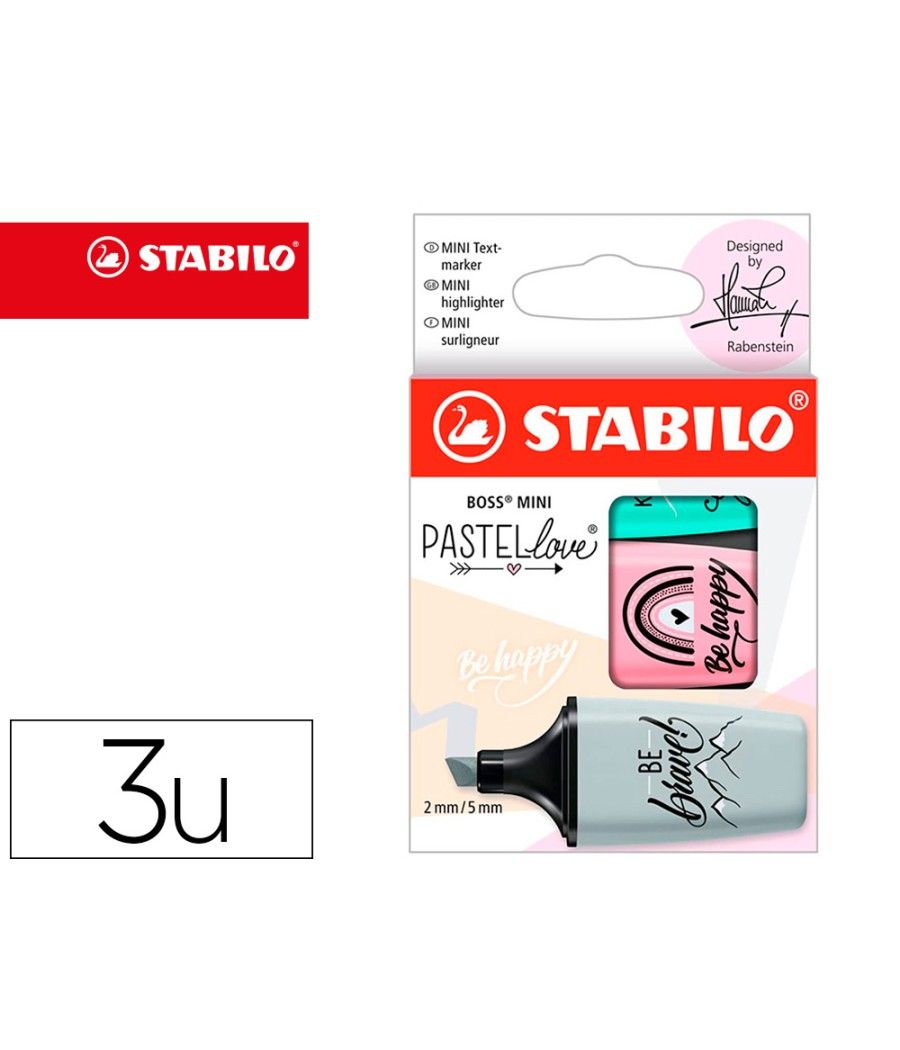 Rotulador stabilo boss mini pastel love estuche de 3 unidades pizca de menta/rubor rosa/toque de turquesa - Imagen 2