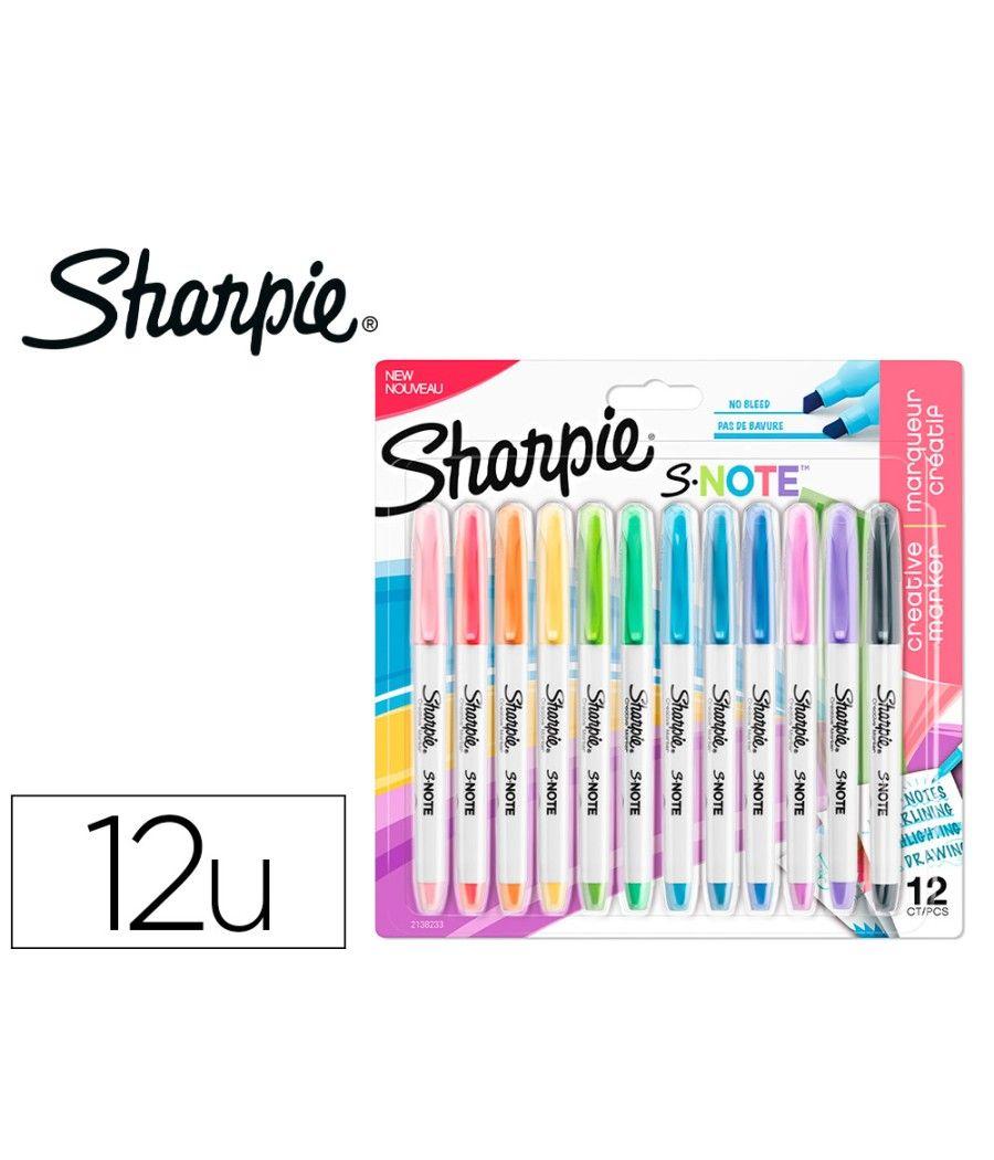 Rotulador sharpie permanente s-note punta biselada trazo 1,2 /3,87 mm blister 12 unidades colores surtidos - Imagen 2