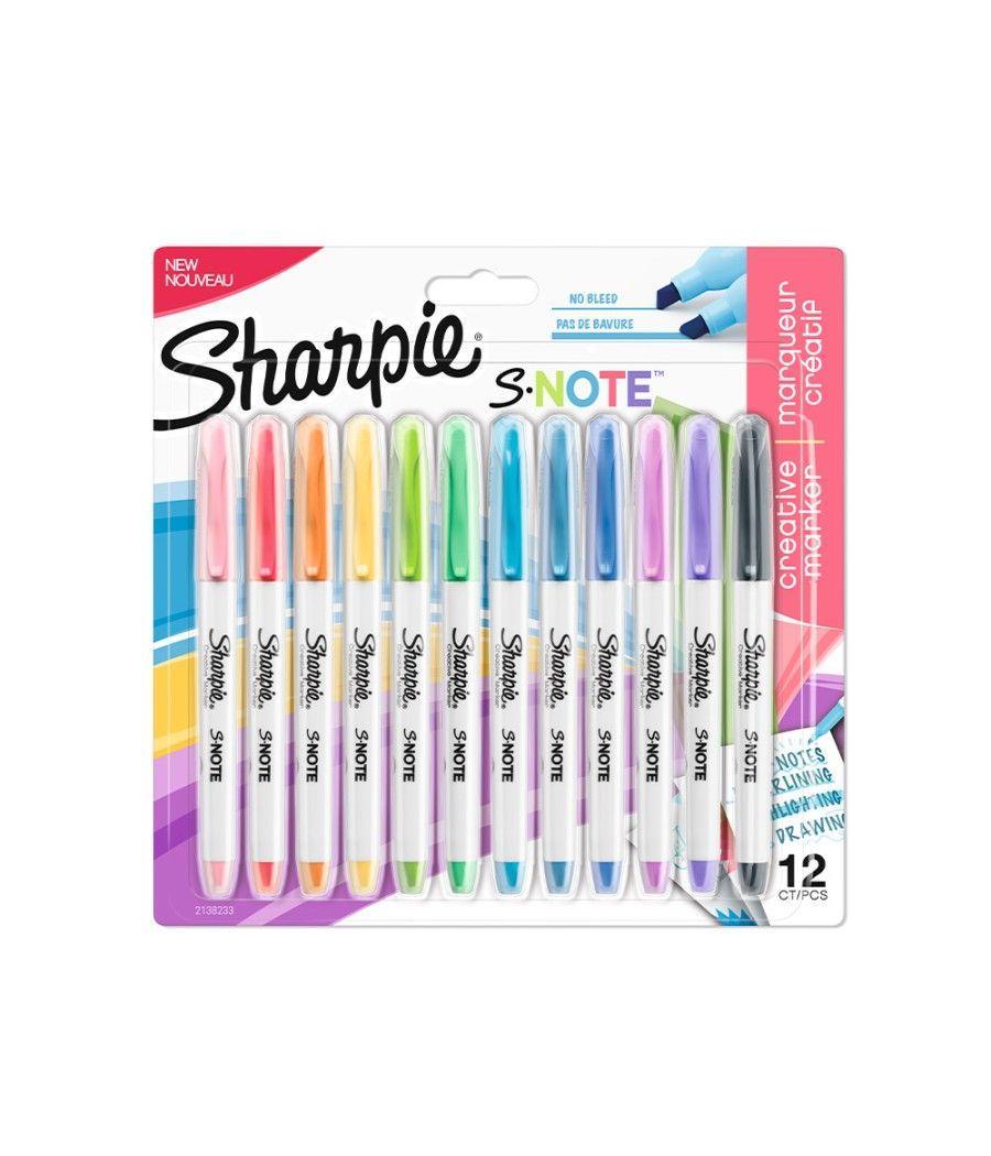 Rotulador sharpie permanente s-note punta biselada trazo 1,2 /3,87 mm blister 12 unidades colores surtidos - Imagen 3