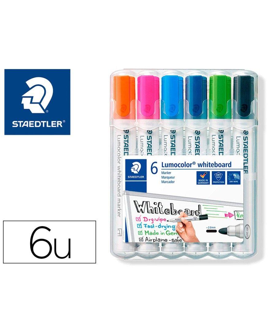 Rotulador staedtler lumocolor 351 para pizarra blanca punta redonda 2 mm recargable estuche 6 unidades colores - Imagen 2