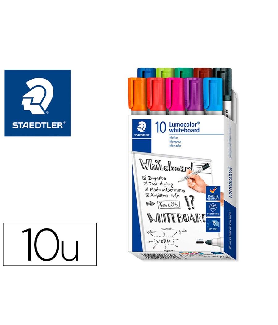 Rotulador staedtler lumocolor 351 para pizarra blanca punta redonda 2 mm recargable caja de 10 unidades colores - Imagen 2