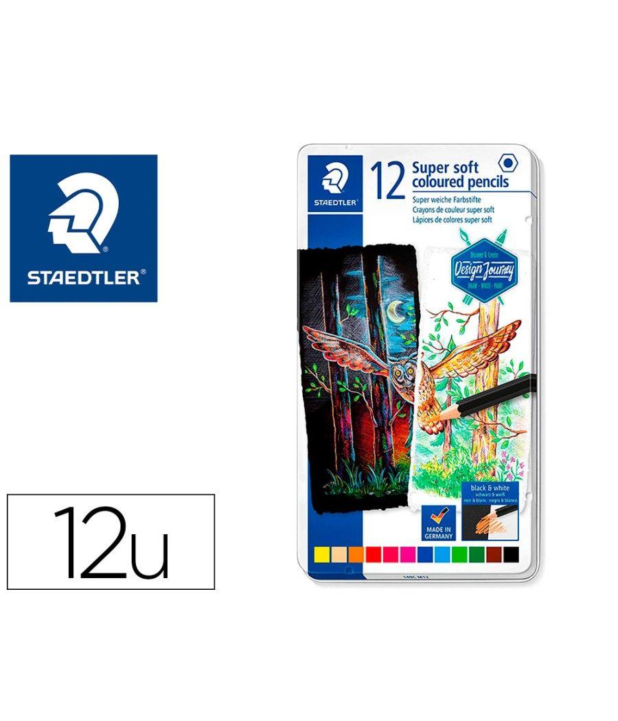 Lápices de colores staedtler super soft caja metal de 12 colores surtidos - Imagen 2