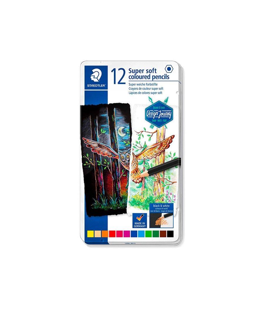 Lápices de colores staedtler super soft caja metal de 12 colores surtidos - Imagen 3