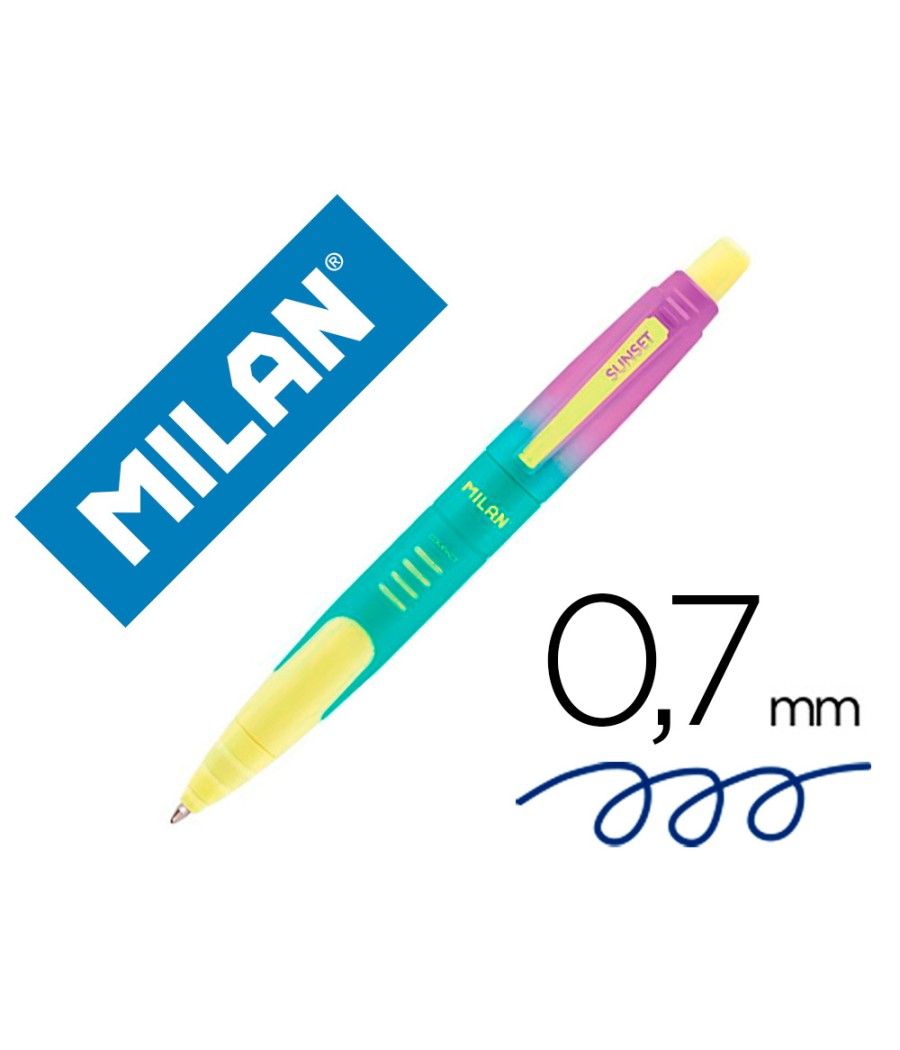 Bolígrafo milan compact sunset retráctil tinta azul punta 1 mm colores surtidos PACK 20 UNIDADES - Imagen 2