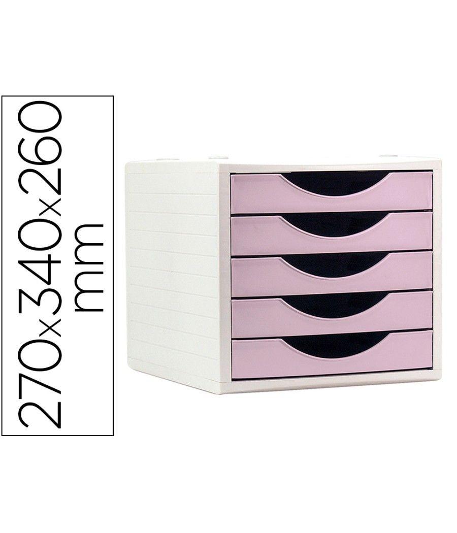 Fichero cajones de sobremesa q-connect 5 cajones color rosa pastel 270x340x260 mm - Imagen 2