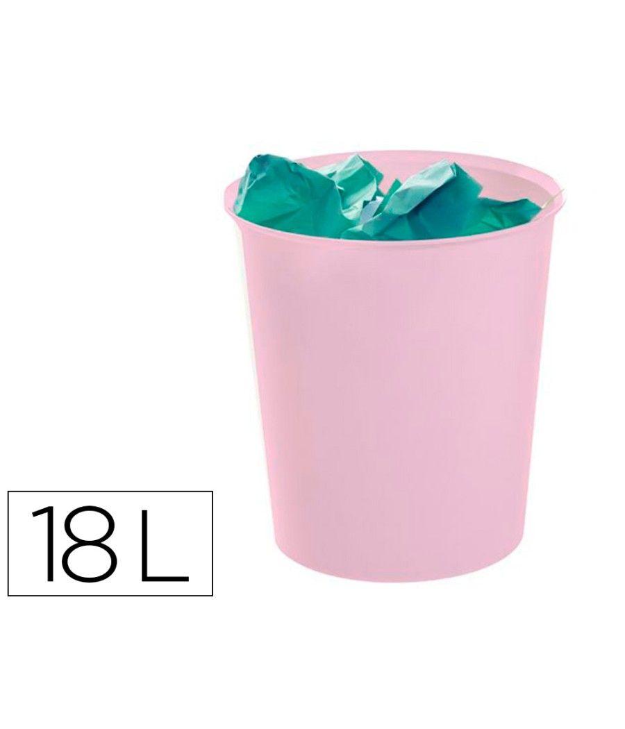 Papelera plástico archivo 2000 ecogreen 100% reciclada 18 litros color rosa pastel - Imagen 2