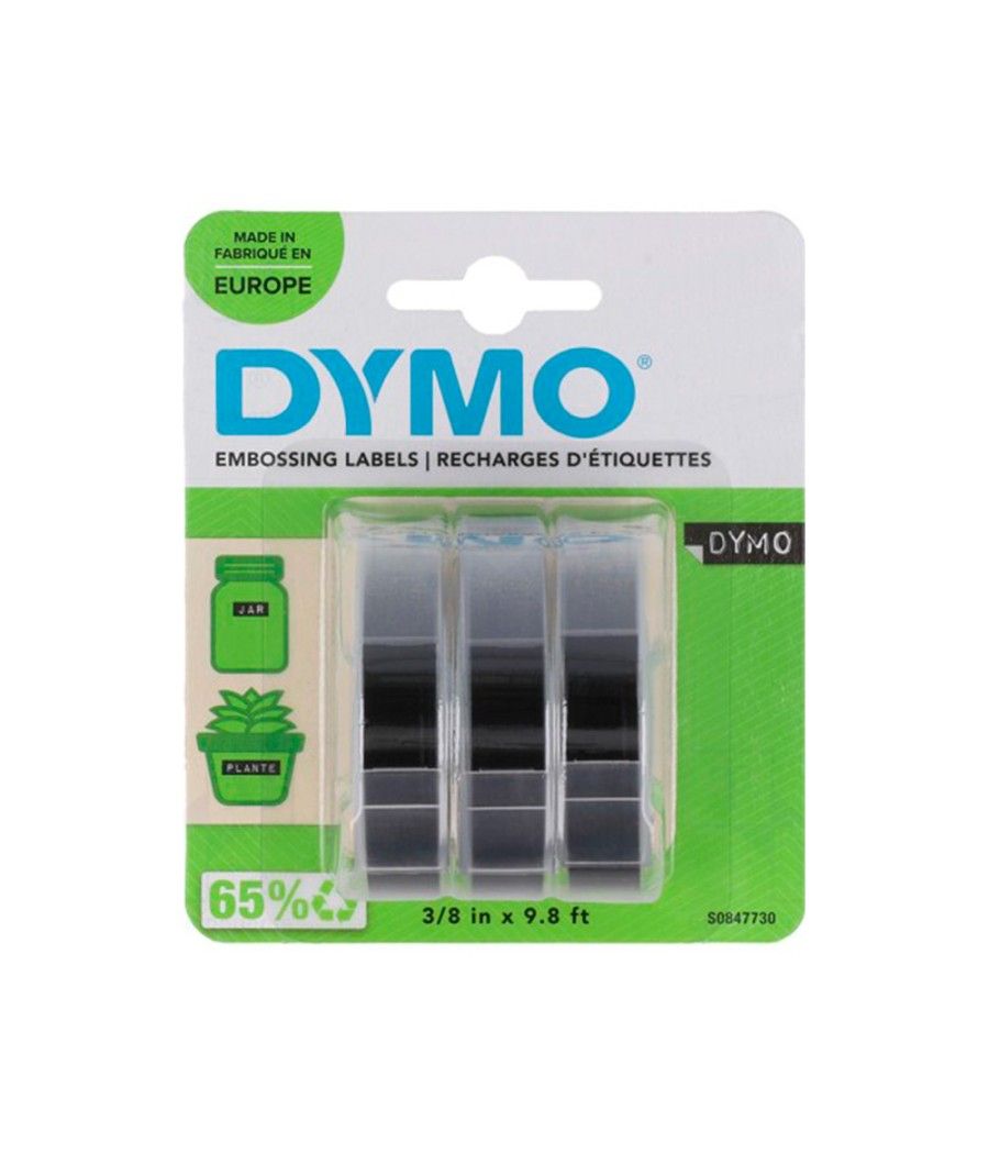 Cinta dymo 3d 9mm x 3mt para rotuladora omega/junior color negro blister 3 unidades - Imagen 3