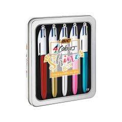 Bolígrafo bic cuatro colores shine box caja metálica 5 unidades surtidas - Imagen 3