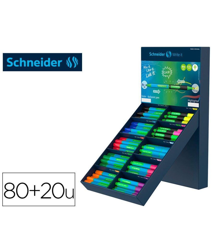 Bolígrafo schneider slider caucho triangular 85% bioplástico exp. 80 unidades surtidas + 20 fluorescentes - Imagen 2