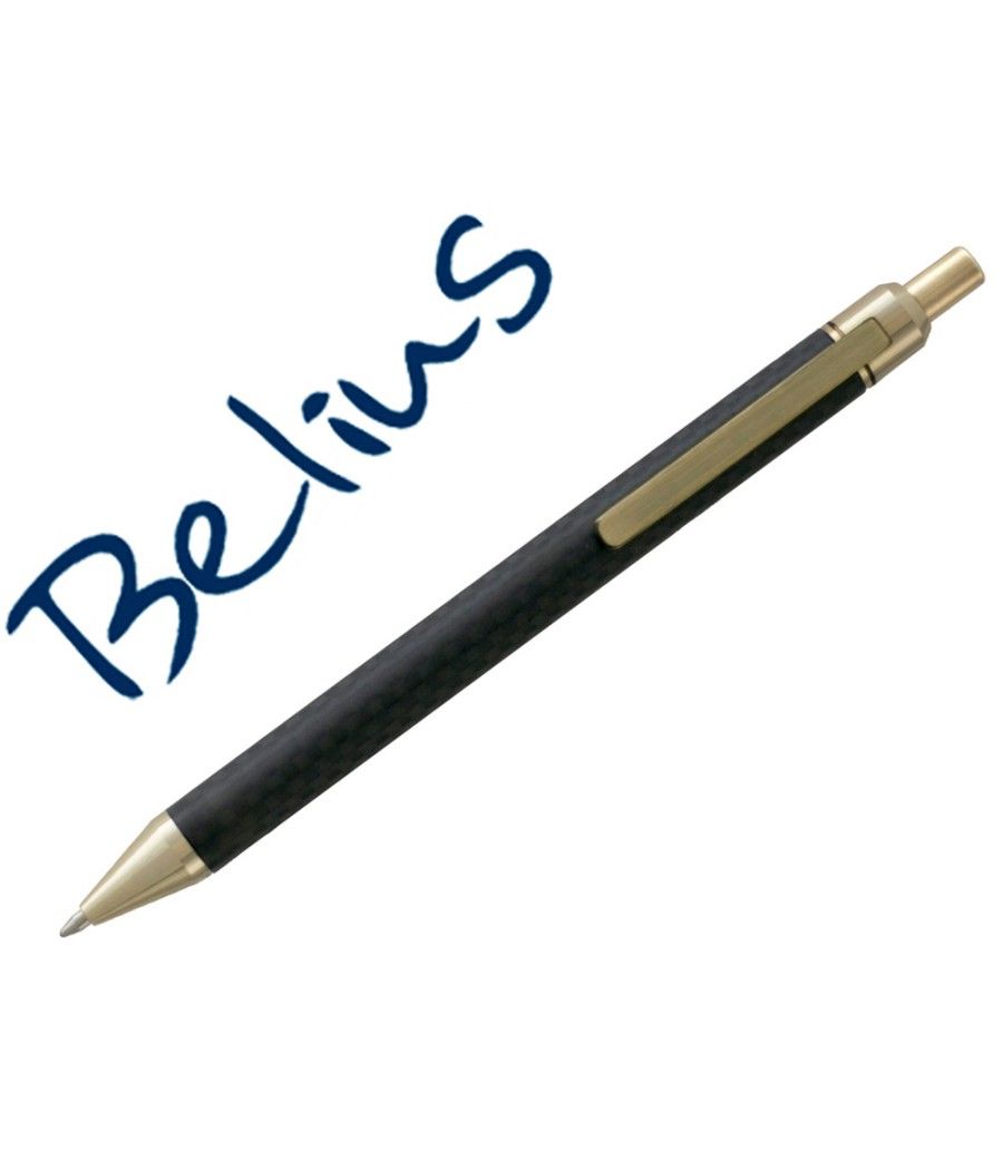 Bolígrafo belius potsdam negro y dorado cuerpo fibra carbon tinta gel azul en estuche - Imagen 2