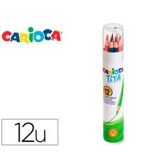 Lápices de colores carioca tita mina 3 mm tubo metal 12 colores surtidos + sacapuntas - Imagen 2