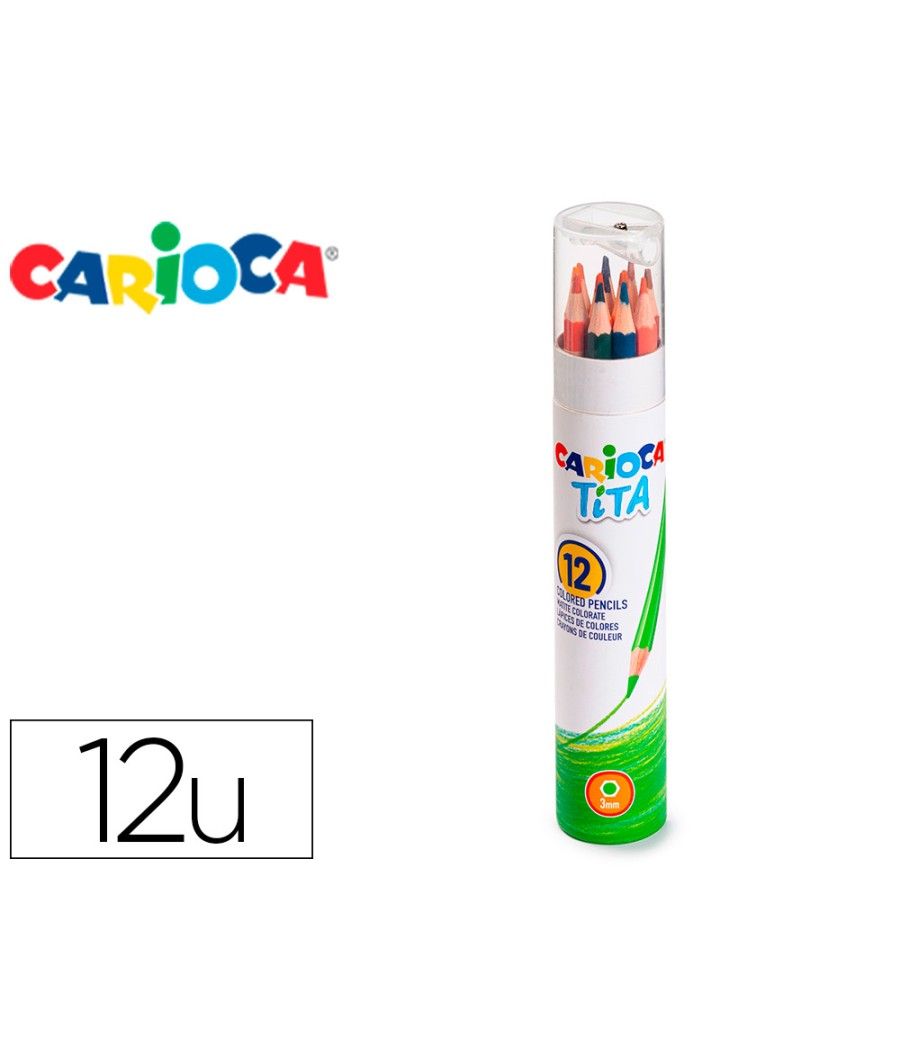 Lápices de colores carioca tita mina 3 mm tubo metal 12 colores surtidos + sacapuntas - Imagen 2