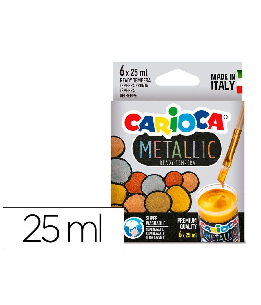 Tempera escolar carioca metallic bote 25 ml caja de 6 colores surtidos - Imagen 2