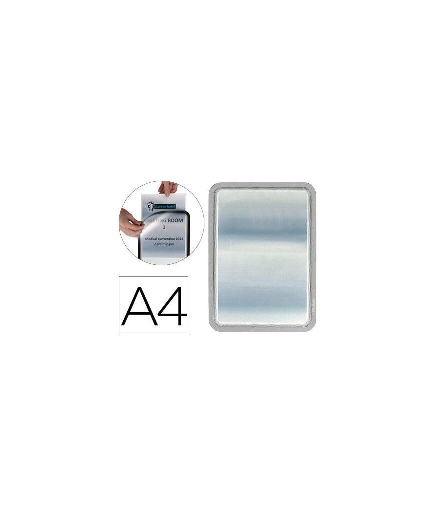 Marco porta anuncios tarifold magneto din a4 dorso adhesivo removible color gris pack de 2 unidades - Imagen 1