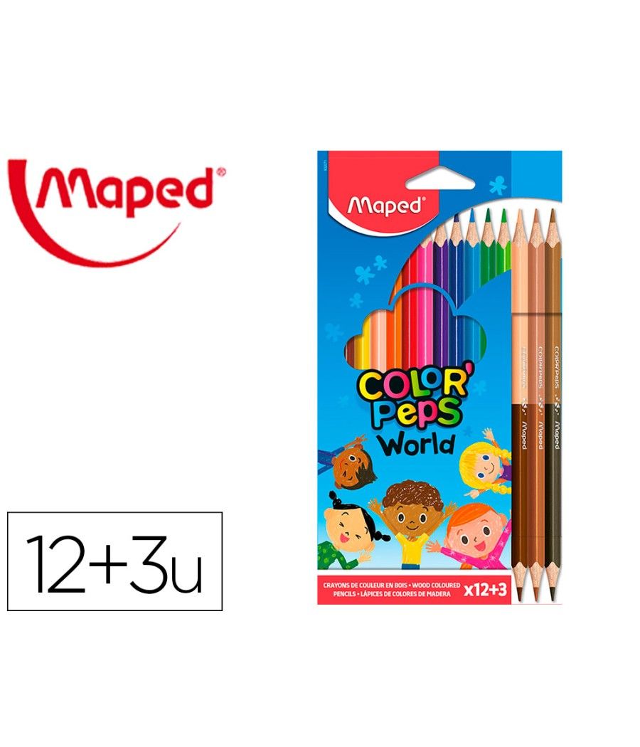 Lápices de colores maped color peps world caja de 12 colores surtidos + 3 dúo tonos de piel - Imagen 2