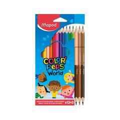 Lápices de colores maped color peps world caja de 12 colores surtidos + 3 dúo tonos de piel - Imagen 3