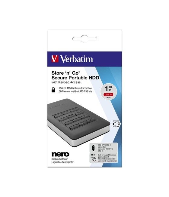 Verbatim Disco duro portátil y seguro Store n Go de 1 TB con teclado - Imagen 4