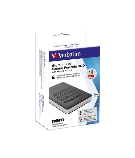 Verbatim Disco duro portátil y seguro Store n Go de 1 TB con teclado - Imagen 5