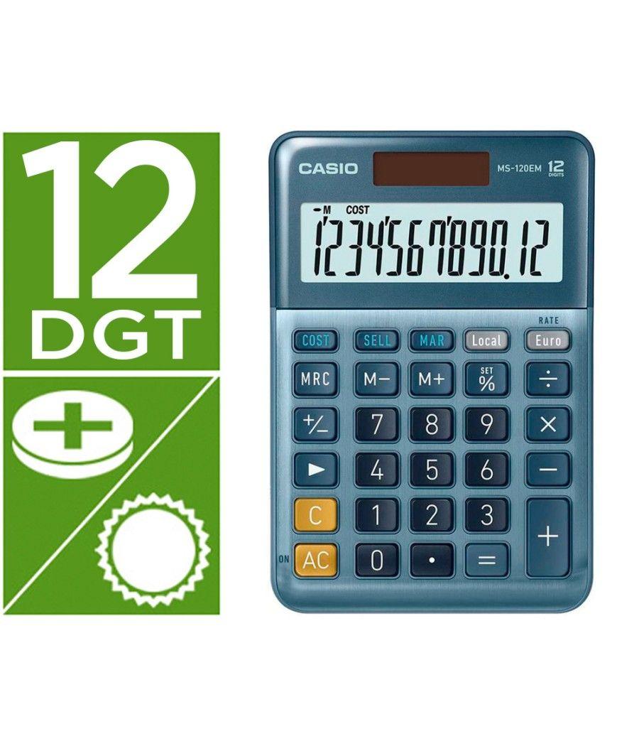 Calculadora casio ms-120em sobremesa 12 dígitos tx +/- tecla doble cero color azul - Imagen 2