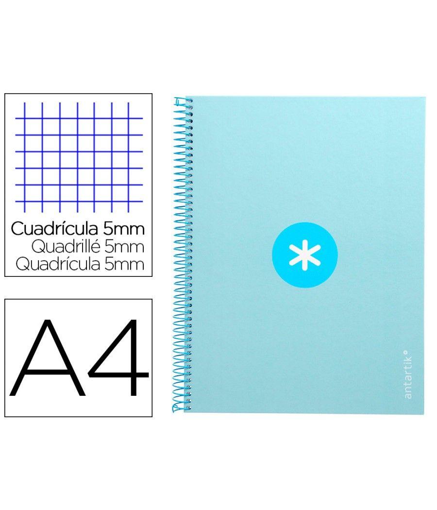 Cuaderno espiral liderpapel a4 micro antartik tapa forrada 80h 90 gr cuadro 5mm 1 banda 4 taladros celeste - Imagen 2