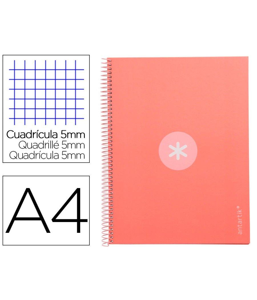 Cuaderno espiral liderpapel a4 micro antartik tapa forrada 80h 90 gr cuadro 5mm 1 banda 4 taladros rosa claro - Imagen 2