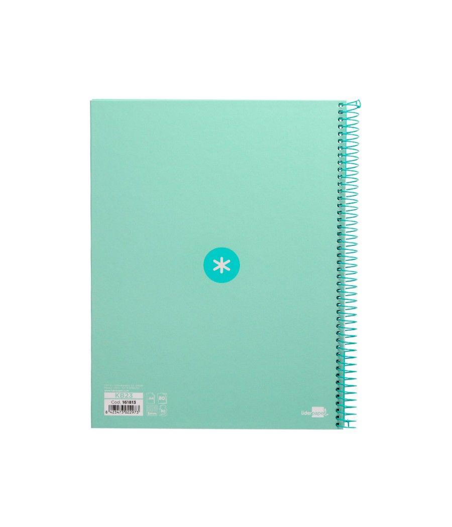 Cuaderno espiral liderpapel a4 micro antartik tapa forrada 80h 90 gr cuadro 5mm 1 banda 4 taladros menta - Imagen 4