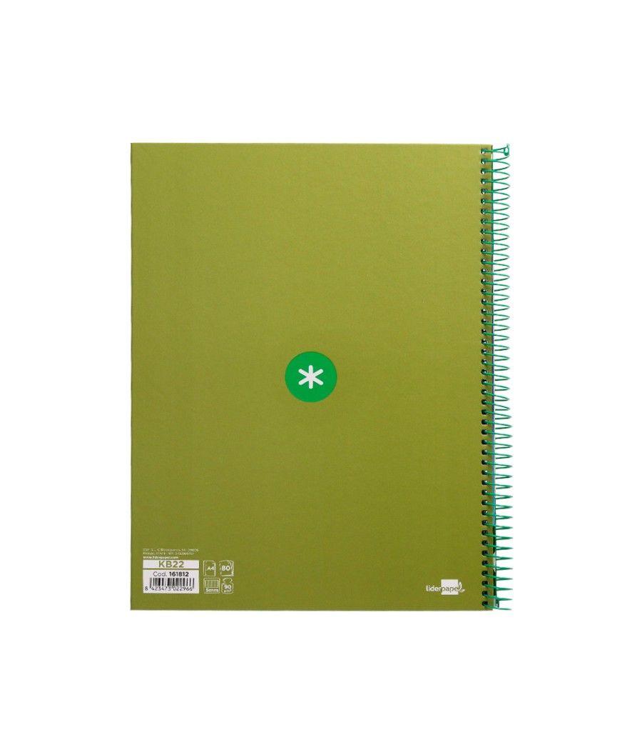 Cuaderno espiral liderpapel a4 micro antartik tapa forrada 80h 90 gr cuadro 5mm 1 banda 4 taladros verde - Imagen 4