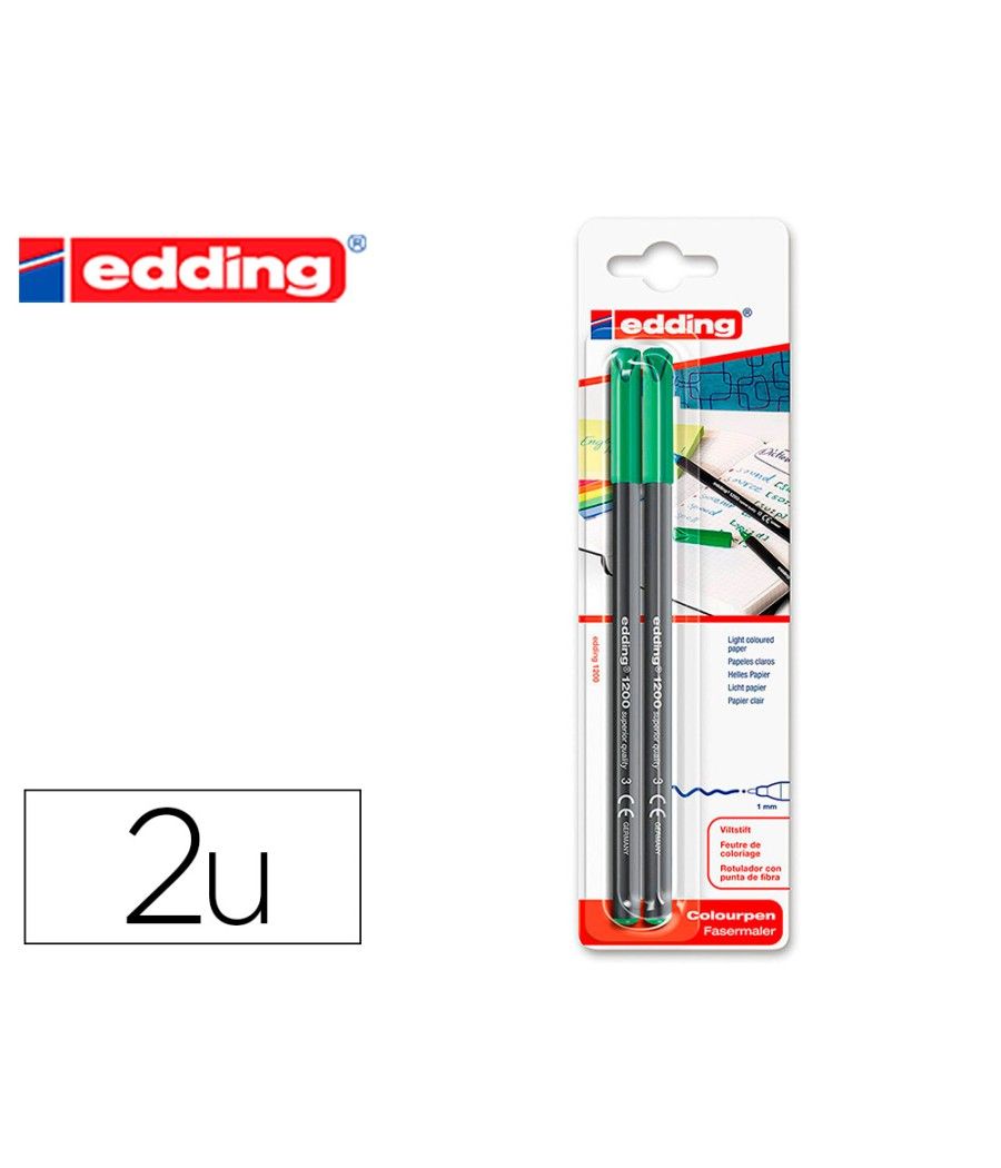 Rotulador edding punta fibra 1200 verde n.4 punta redonda 0.5 mm blister de 2 unidades - Imagen 2