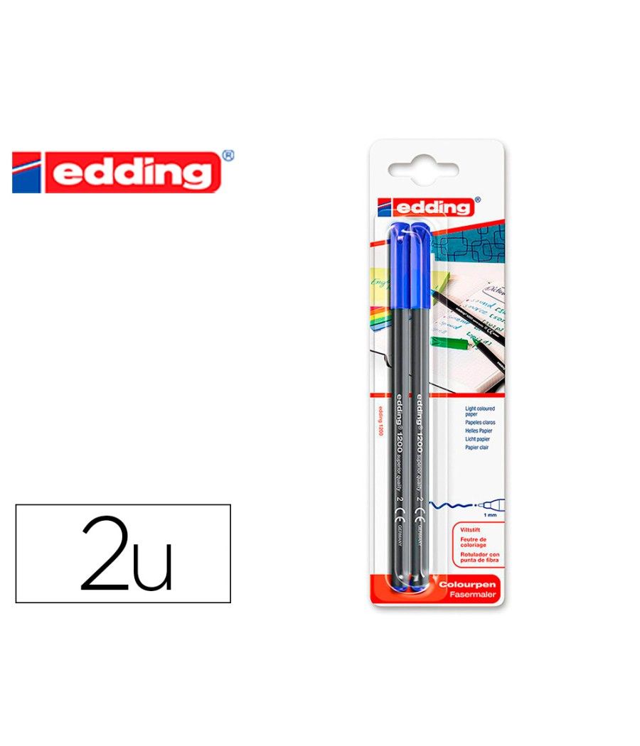 Rotulador edding punta fibra 1200 azul n.3 punta redonda 0.5 mm blister de 2 unidades - Imagen 2