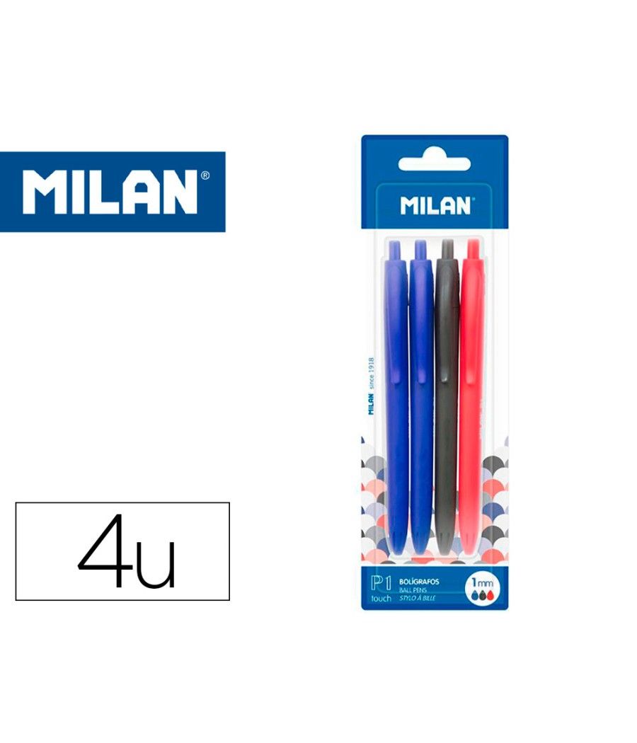 Bolígrafo milan p1 retráctil 1 mm touch blister de 4 unidades colores surtidos - Imagen 2