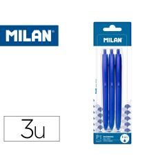 Bolígrafo milan p1 retráctil 1 mm touch azul blister de 3 unidades