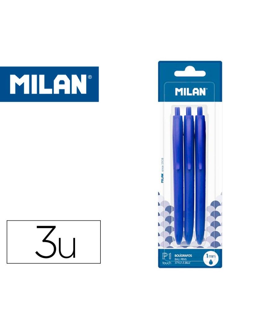 Bolígrafo milan p1 retráctil 1 mm touch azul blister de 3 unidades - Imagen 2