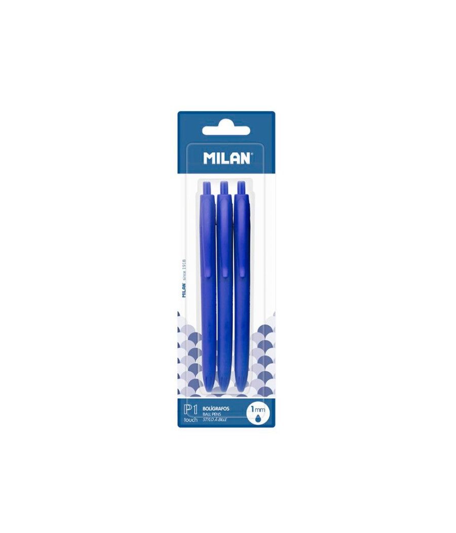 Bolígrafo milan p1 retráctil 1 mm touch azul blister de 3 unidades - Imagen 3