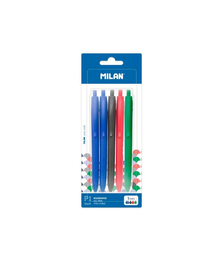 Bolígrafo milan p1 retráctil 1 mm touch blister de 5 unidades colores surtidos - Imagen 3