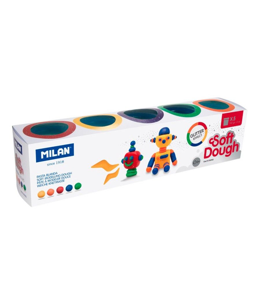 Pasta milan para modelar soft dough glitter caja de 5 botes colores surtidos 142 g - Imagen 3