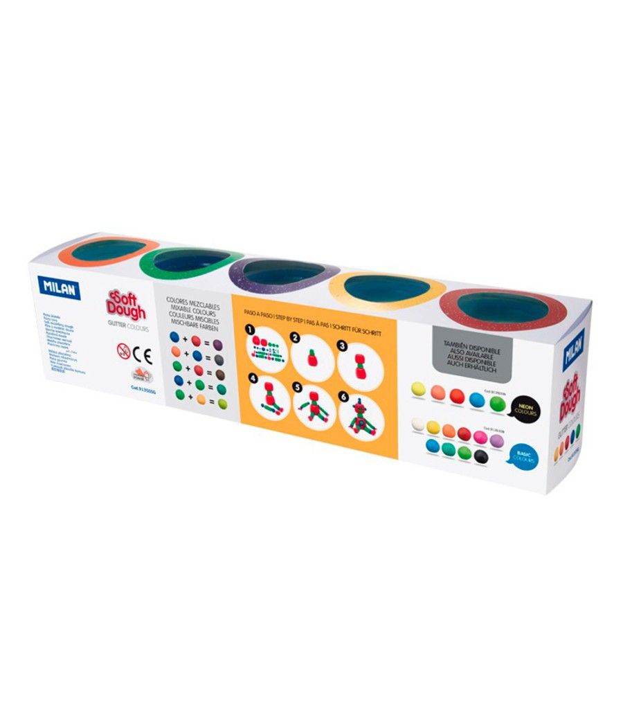Pasta milan para modelar soft dough glitter caja de 5 botes colores surtidos 142 g - Imagen 4
