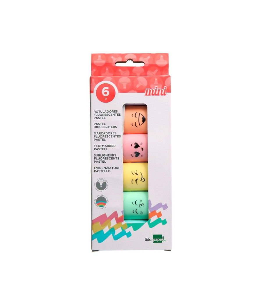 Rotulador liderpapel mini fluorescente pastel punta biselada estuche de 6 unidades colores surtidos - Imagen 3