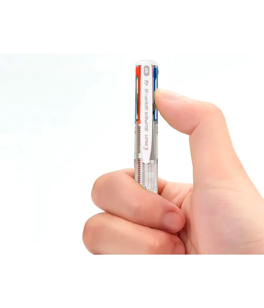 Bolígrafo pilot super grip g 4 colores retráctil sujecion de caucho tinta base de aceite cuerpo transparente PACK 12 UNIDADES - 