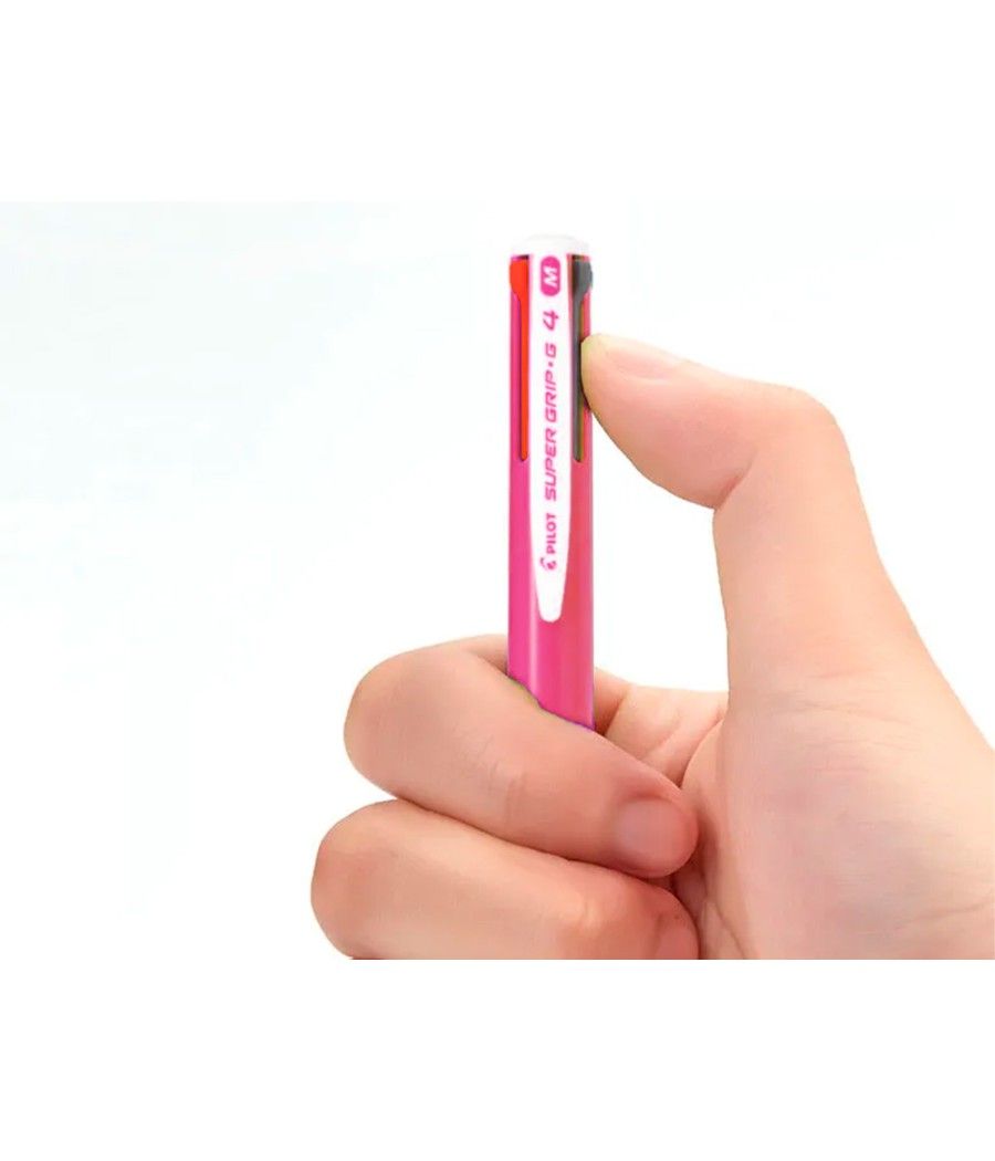 Bolígrafo pilot super grip g 4 colores retráctil sujecion de caucho tinta base de aceite cuerpo color rosa PACK 12 UNIDADES - Im