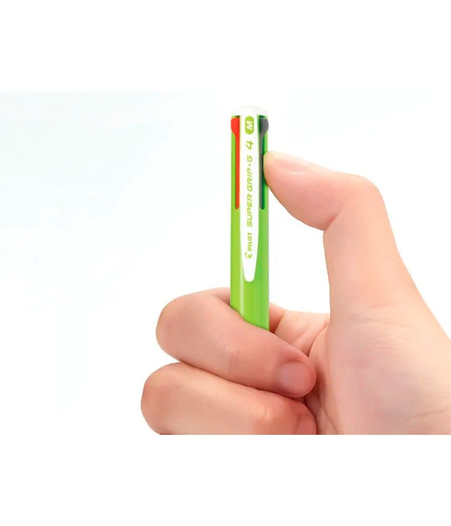 Bolígrafo pilot super grip g 4 colores retráctil sujecion de caucho tinta base de aceite cuerpo color verde PACK 12 UNIDADES - I