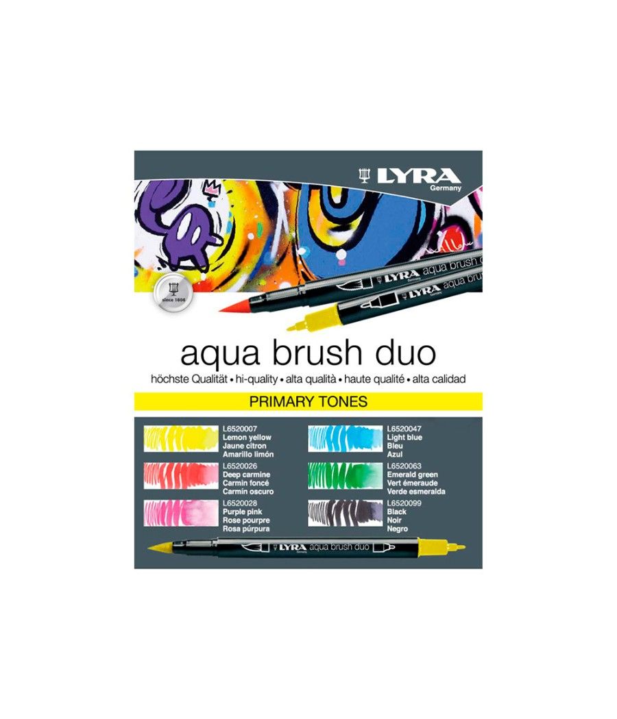 Rotulador lyra aqua brush acuarelable doble punta y pincel tonos primarios blister de 6 unidades - Imagen 4