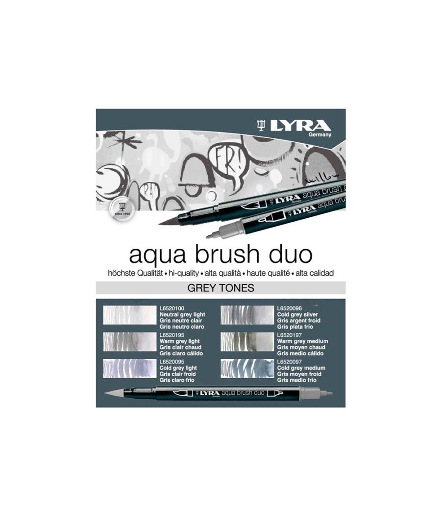 Rotulador lyra aqua brush acuarelable doble punta y pincel tonos grises blister de 6 unidades surtidas - Imagen 4