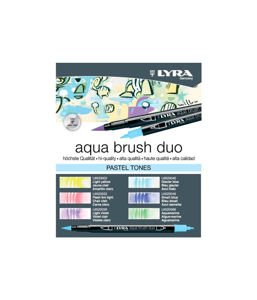 Rotulador lyra aqua brush acuarelable doble punta y pincel tonos pastel blister de 6 unidades surtidas - Imagen 4