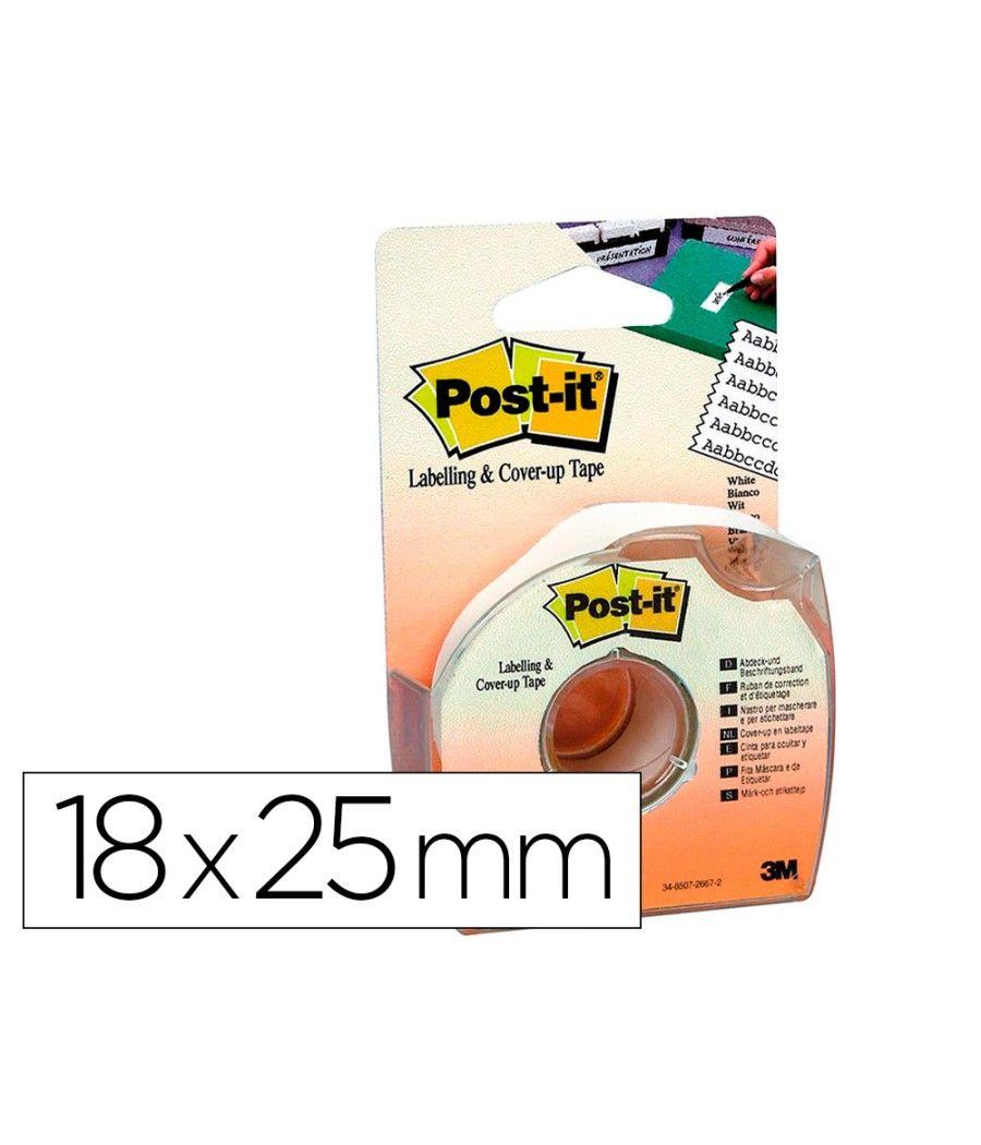 Cinta adhesiva post-it 18mx25 mm 6 lineas en portarrollos especial para ocultar y etiquetar - Imagen 2